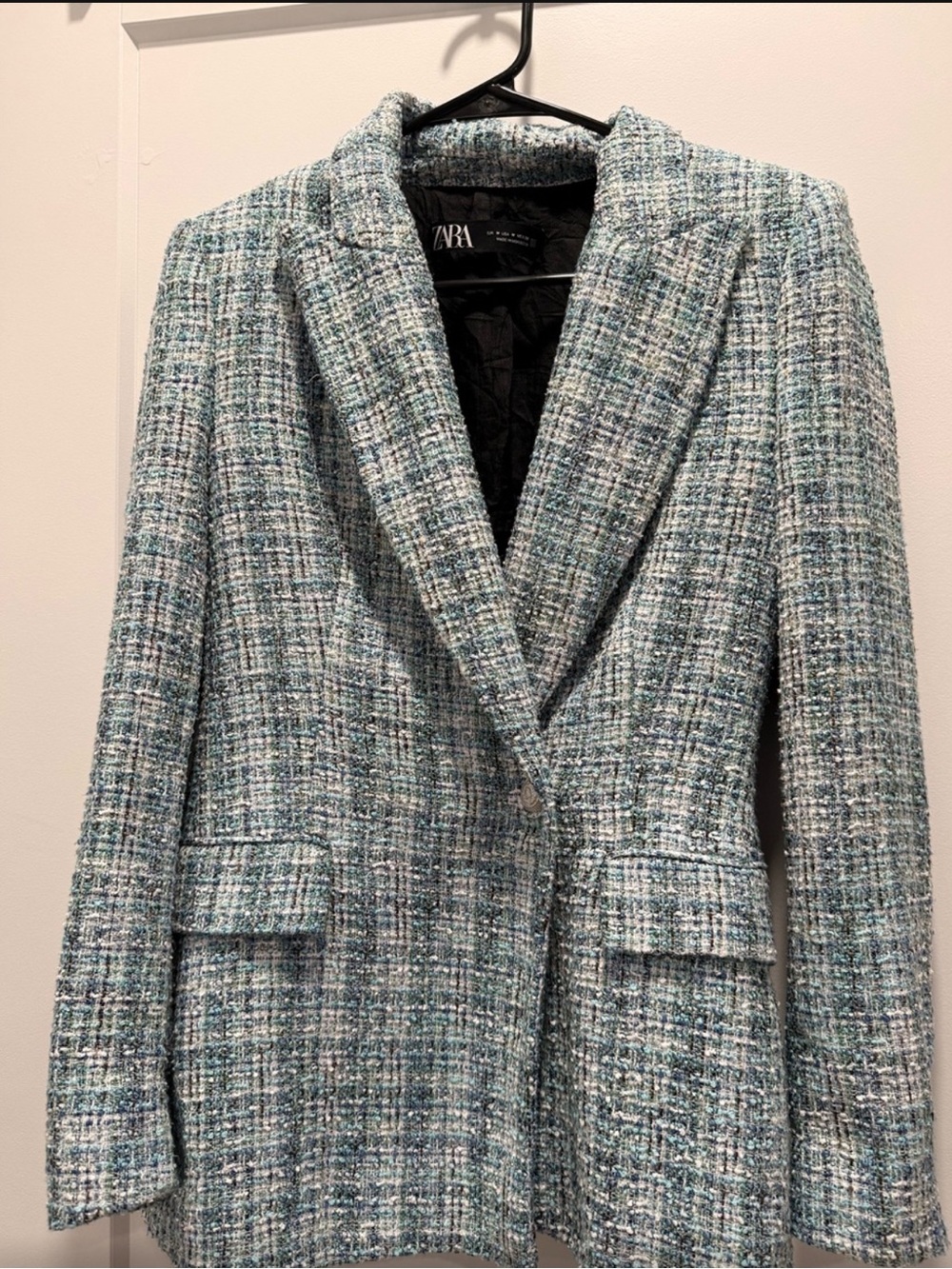ZARA Women’s Blue-Green Tweed Blazer Jacket